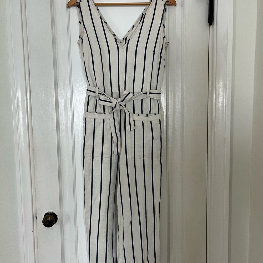 Striped Sleeveless Jumpsuit - Indigo and White
